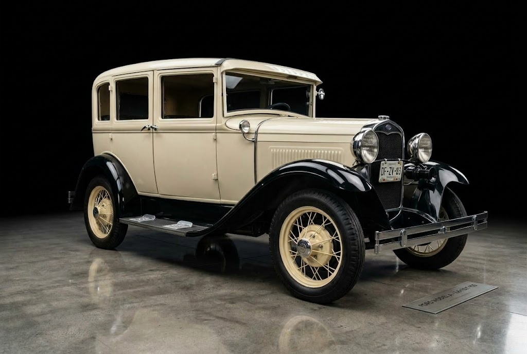 Ford Modelo A crema con salpicaderas negras